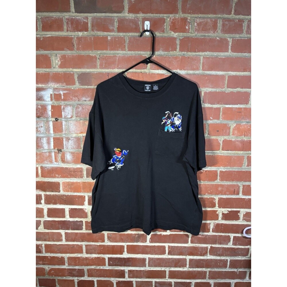 Vintage 90s Looney Tunes Sports Shirt Hockey Black Warner Brothers Adult XL